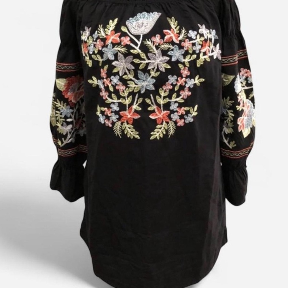 FREE PEOPLE Embroidered Floral Boho Peasant Dress Size Small